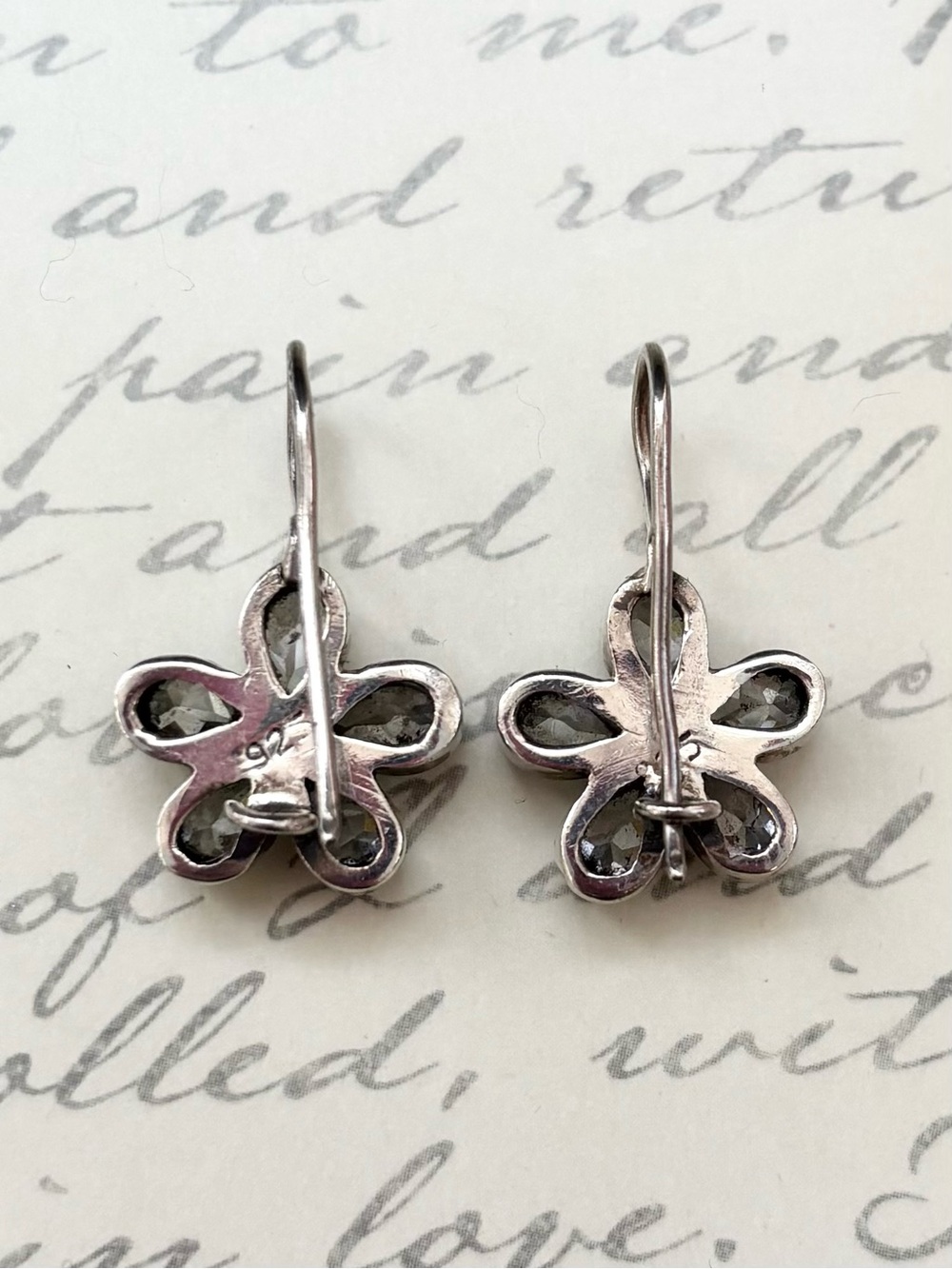 Clear Zircon Floral Drop Earrings in Sterling Silver - Picture 6 of 6